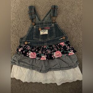 Oshkosh Adorable Layered Skirt Overalls Size 18 Months Denim Floral Eyelet